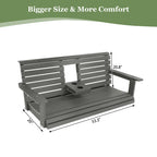 Poly Lumber 3-Seat Porch Swing, HIPS 5-Feet Bench Swing with Foldable Cup Holders,18/8 Stainless Steel Hardware, High Backrest and Deep Contoured Seat (Gray, 5-feet)