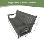 HDPE 3-Seater Porch Swing, 5-Feet Bench Swing with Foldable Cup Holders,18/8 Stainless Steel Hardware, High Backrest and Deep Contoured Seat (Gray, 5-feet)