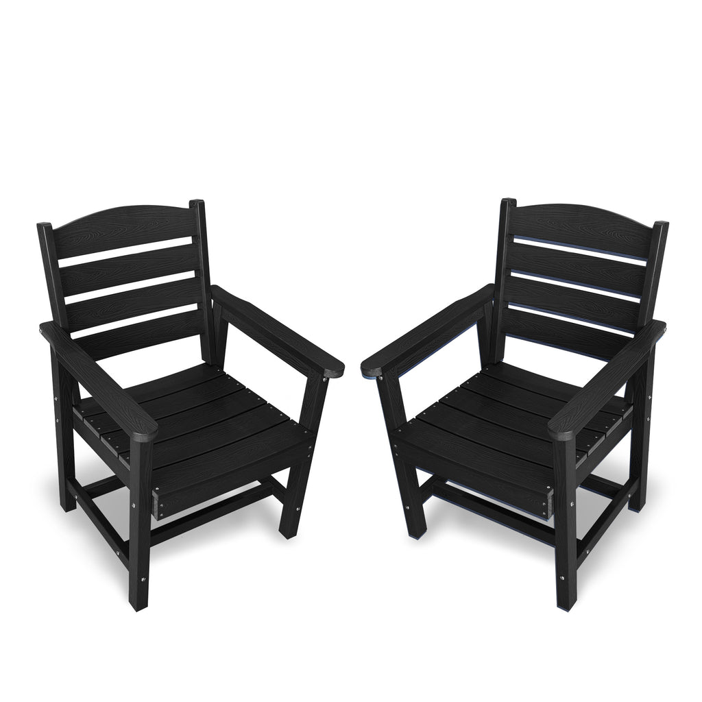 Poly Lumber Patio Dining Chair Set of Two, HIPS Outdoor Ladder Back Chair, Weather Resistant (Black, 2 Piece)