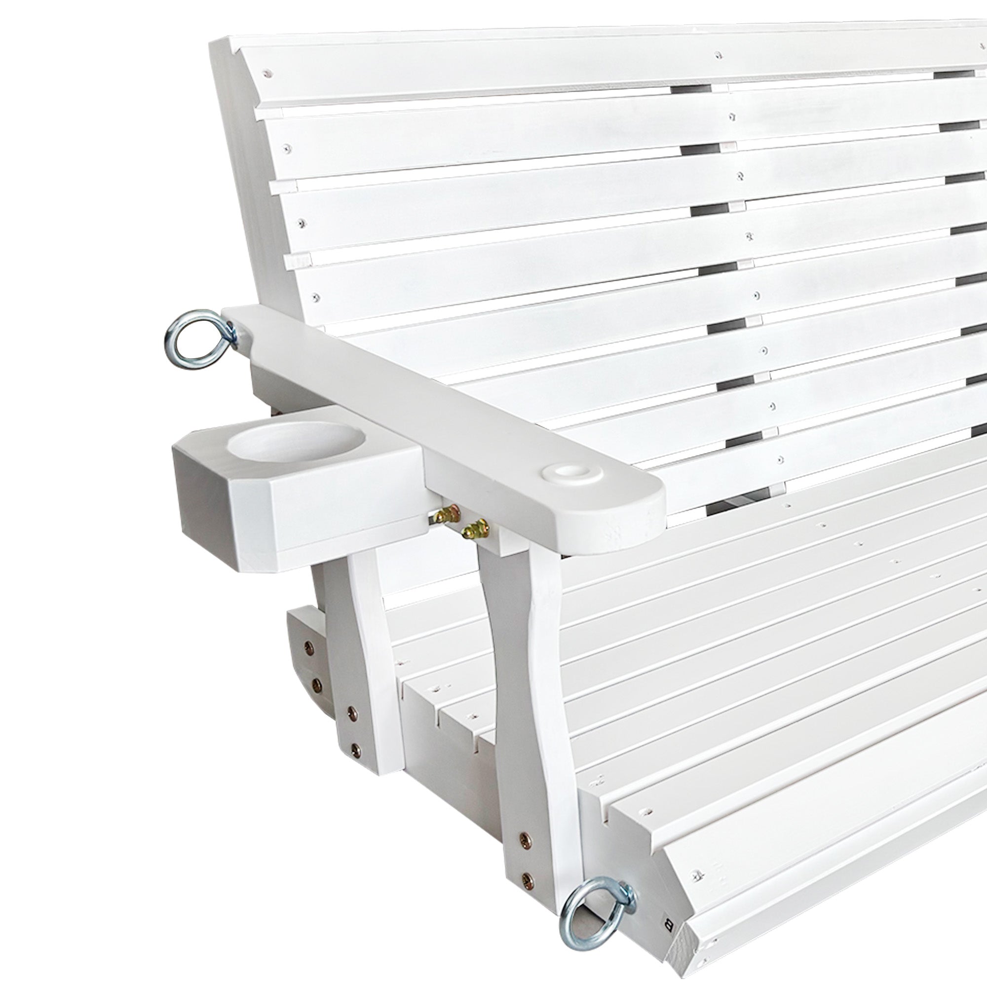 Wooden Porch Swing 3-Seater, High Backrest and Deep Seat, Bench Swing with Cupholders, Hanging Chains and 7mm Springs, Heavy Duty 880 LBS, for Outdoor Patio Garden (Pure White, 5 FT Extra Large)