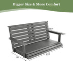 Poly Lumber 2-Seat Porch Swing, HIPS 4.5-Feet Bench Swing with Foldable Cup Holders,18/8 Stainless Steel Hardware, High Backrest and Deep Contoured Seat (Gray, 4.5-feet)