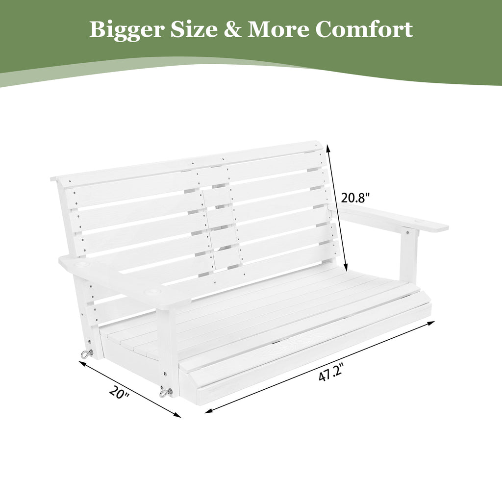 Poly Lumber 2-Seat Porch Swing, HIPS 4.5-Feet Bench Swing with Foldable Cup Holders,18/8 Stainless Steel Hardware, High Backrest and Deep Contoured Seat (Snow White, 4.5-feet)