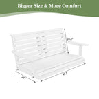 Poly Lumber 2-Seat Porch Swing, HIPS 4.5-Feet Bench Swing with Foldable Cup Holders,18/8 Stainless Steel Hardware, High Backrest and Deep Contoured Seat (Snow White, 4.5-feet)