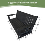 HDPE 3-Seater Porch Swing, 5-Feet Bench Swing with Foldable Cup Holders,18/8 Stainless Steel Hardware, High Backrest and Deep Contoured Seat (Black, 5-feet)