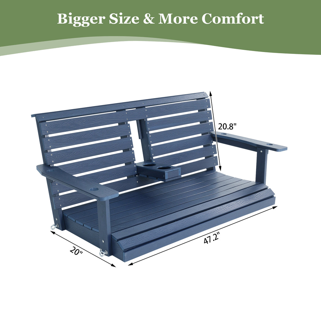 Poly Lumber 3-Seat Porch Swing, HIPS 5-Feet Bench Swing with Foldable Cup Holders,18/8 Stainless Steel Hardware, High Backrest and Deep Contoured Seat (Navy Blue 4.5-feet)