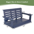 Poly Lumber 2-Seat Porch Swing, HIPS 4-Feet Bench Swing with Foldable Cup Holders,18/8 Stainless Steel Hardware, High Backrest and Deep Contoured Seat (Navy Blue, 4-feet)