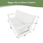 HDPE 3-Seater Porch Swing, 5-Feet Bench Swing with Foldable Cup Holders,18/8 Stainless Steel Hardware, High Backrest and Deep Contoured Seat (White, 5-feet)