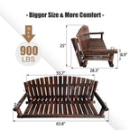 5FT Rustic Log Wooden Porch Swing, Heavy-Duty 900 LBS, Outdoor Hanging Bench for Patio, Garden, Yard – Solid Fir Wood, Handcrafted, Weather-Resistant Finish