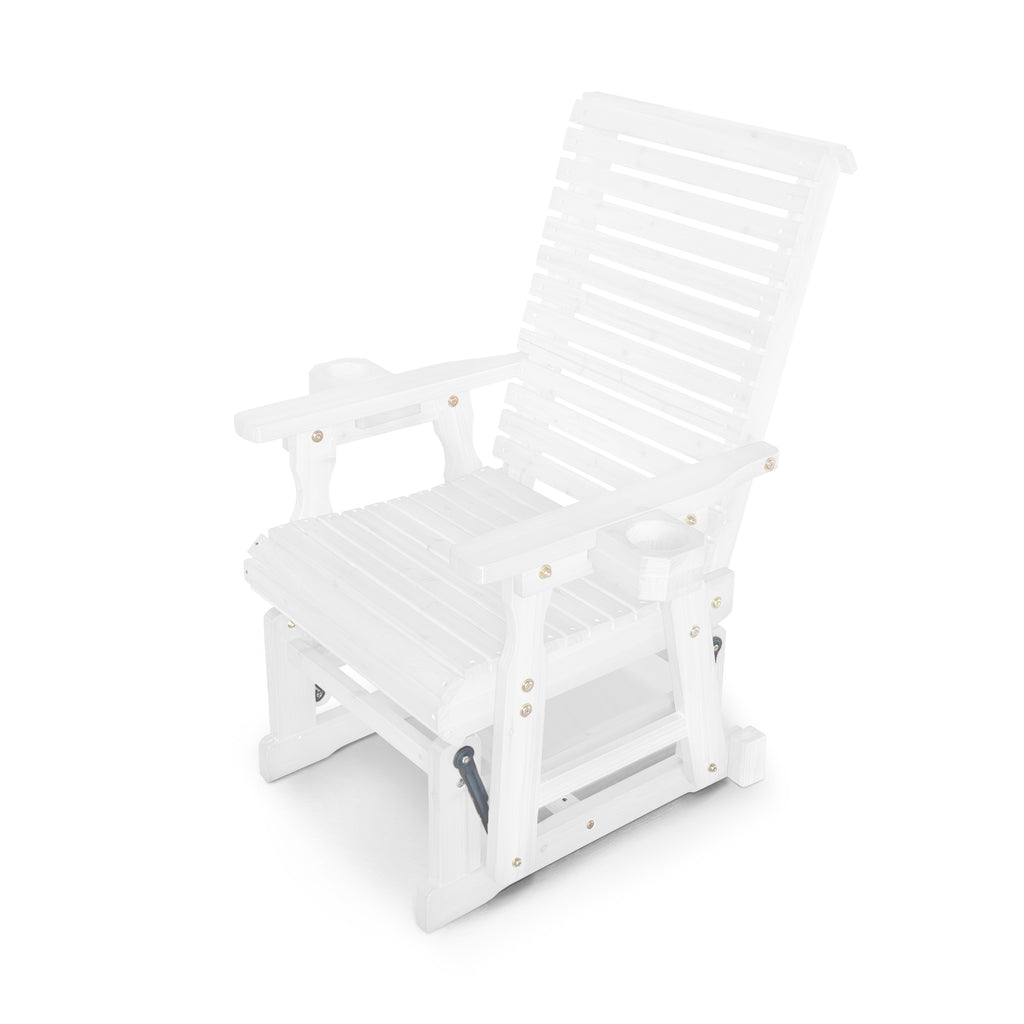 Wooden Patio Glider for One Person, with High Backrest and Deep Contoured Seat, Solid Fir Wood, Heavy Duty 600 LBS (White, 1-Seater)