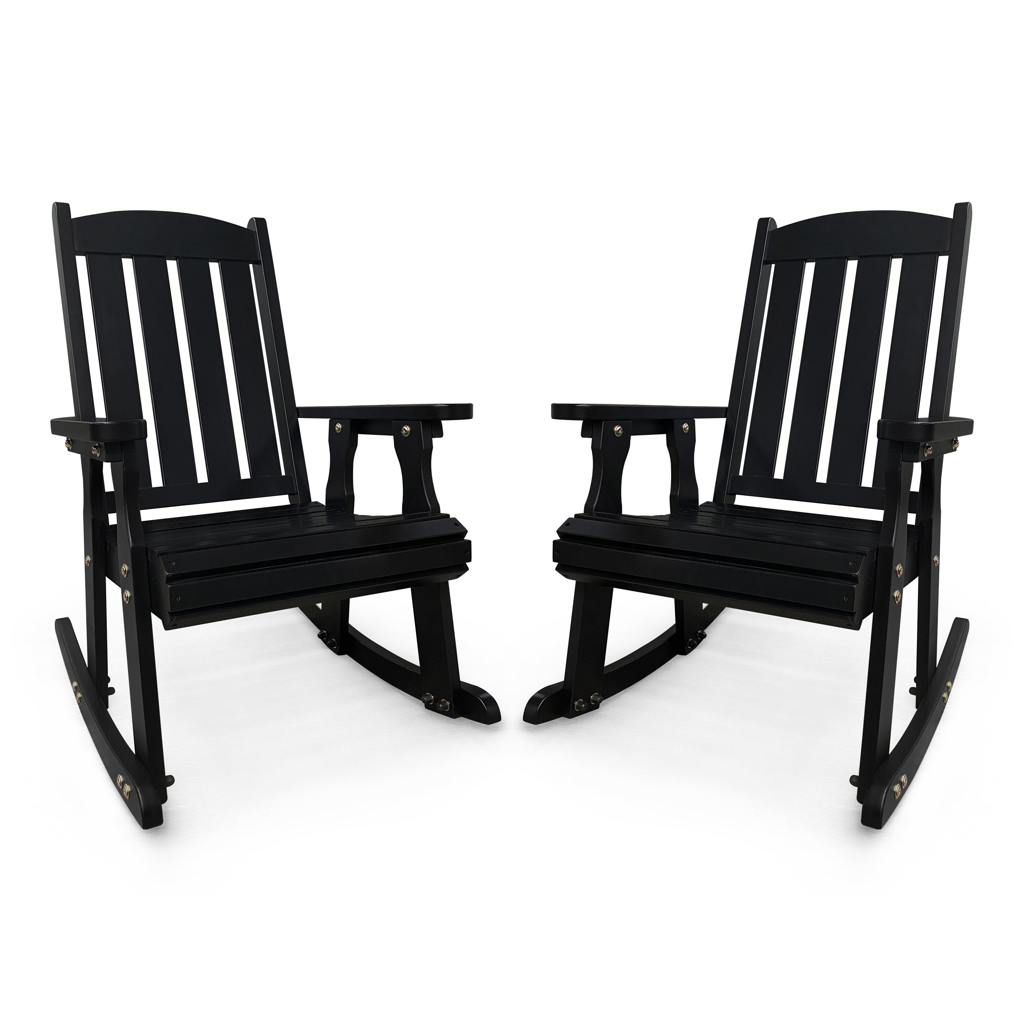 Fortune Candy Wooden Patio Rocking Chair with Comfortable Backrest Inclination, High Backrest and Deep Contoured Seat, Solid Fir Wood, Heavy Duty 600 LBS (Black, 2 Pieces)