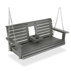 Poly Lumber 3-Seat Porch Swing, HIPS 5-Feet Bench Swing with Foldable Cup Holders,18/8 Stainless Steel Hardware, High Backrest and Deep Contoured Seat (Gray, 5-feet)