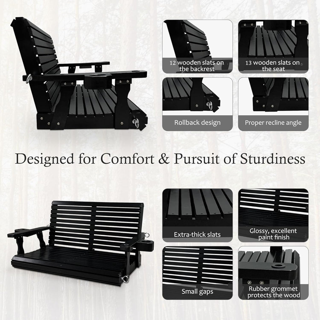 Porch Swing  4 FT Extra Large, Black