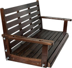 Wooden Porch Swing, Ergonomic Seat, Bench Swing with Hanging Chains and 7mm Springs, Heavy Duty 800 LBS, for Outdoor Patio Garden Yard (Deep Brown, 2-Seater Extra Large)