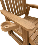 Poly Lumber Patio Glider for One Person, with Cup Holders, High Backrest and Deep Contoured Seat, HIPS Material, All-Weather Resistant, Heavy Duty 700 LBS (Light Brown)