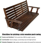 Wooden Porch Swing, Ergonomic Seat, Bench Swing with Hanging Chains and 7mm Springs, Heavy Duty 880 LBS, for Outdoor Patio Garden Yard (Deep Brown, 3-Seater Extra Large)