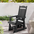 Poly Lumber Patio Glider for One Person, with Cup Holders, High Backrest and Deep Contoured Seat, HIPS Material, All-Weather Resistant, Heavy Duty 700 LBS (Matte Black)