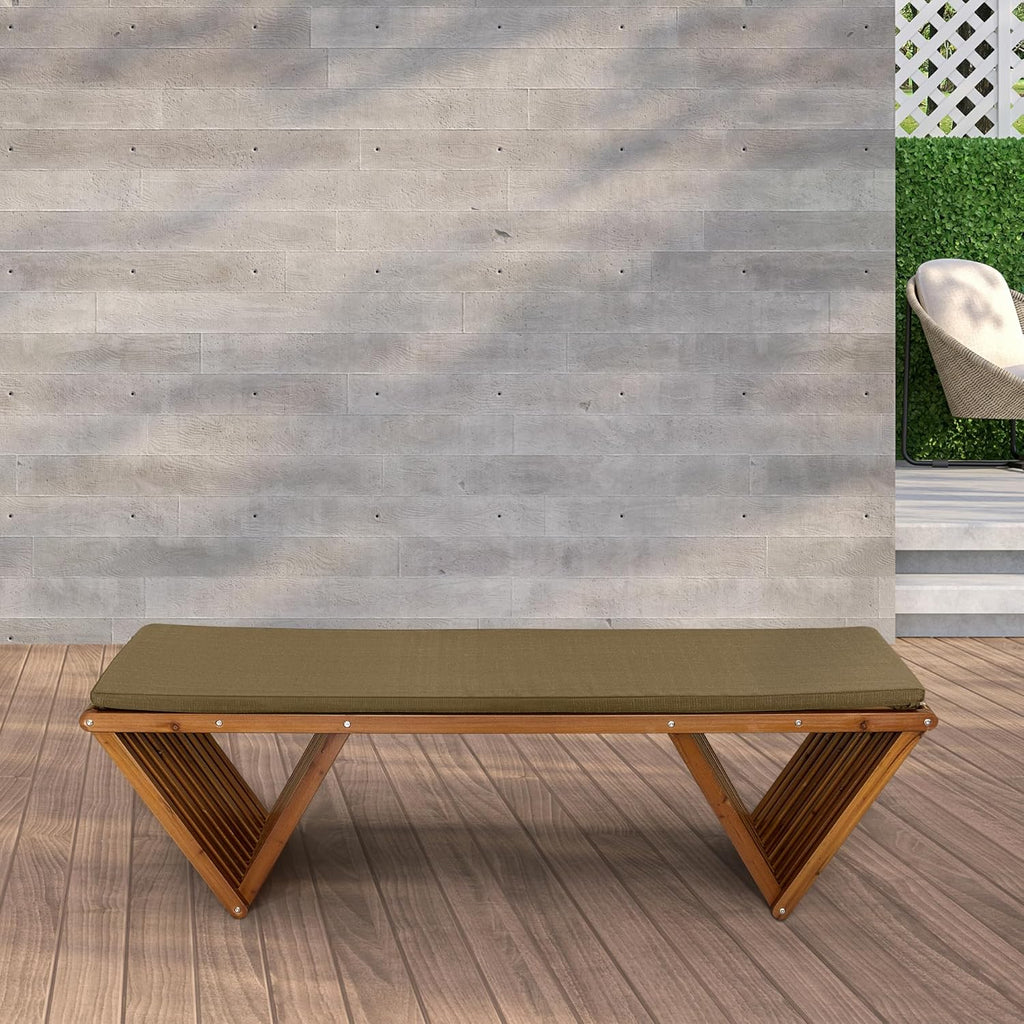 Outdoor Wooden Bench with Weatherproof Cushion, Solid Fir Wood, Coating with Wood Varnish, 2-Seater, for Patio, Porch, Yard, Garden, 62.8 inches (Brown)