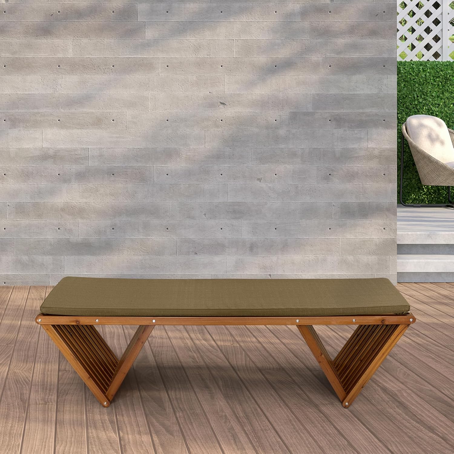 Outdoor Wooden Bench with Weatherproof Cushion, Solid Fir Wood, Coating with Wood Varnish, 2-Seater, for Patio, Porch, Yard, Garden, 62.8 inches (Brown)