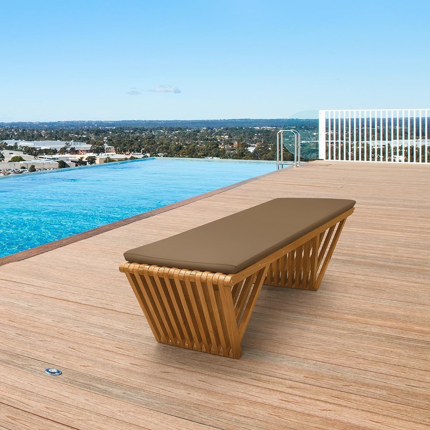 Outdoor Wooden Bench with Weatherproof Cushion, Solid Fir Wood, Coating with Wood Varnish, 2-Seater, for Patio, Porch, Yard, Garden, 62.8 inches (Brown)