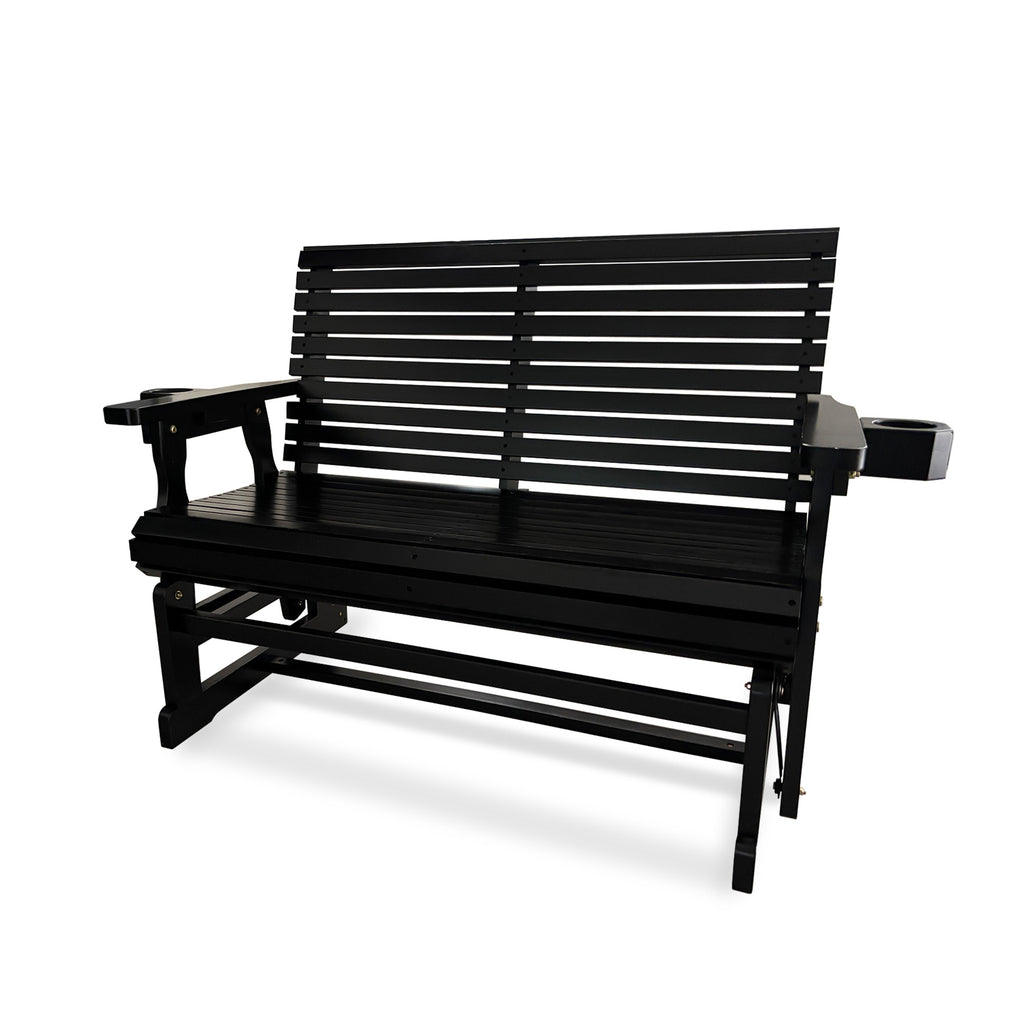 Fortune Candy Patio Glider with Cup Holders, High Roll Back and Deep Contoured Seat,Heavy Duty 800 Lb (Black, 4-feet)