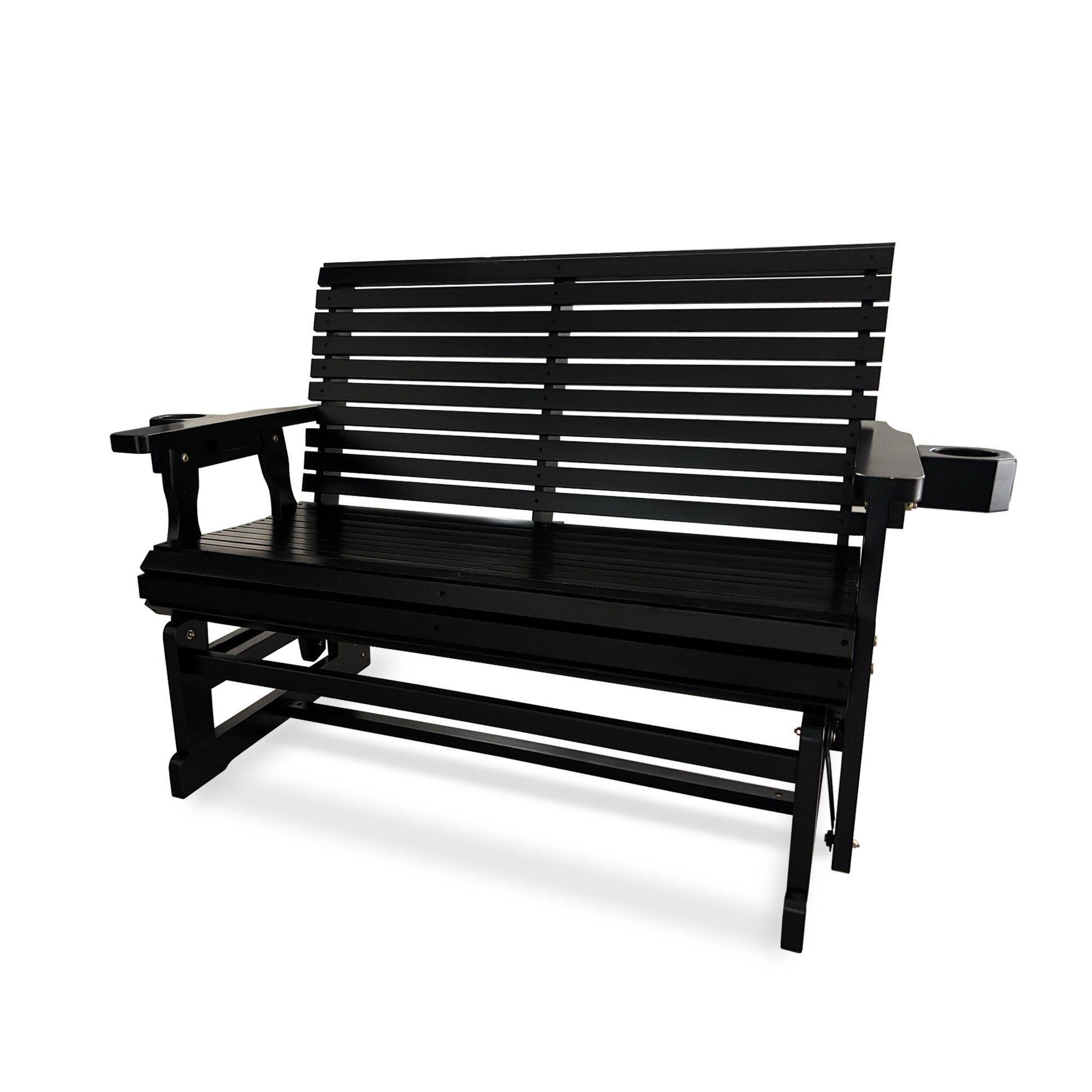 Fortune Candy Patio Glider with Cup Holders, High Roll Back and Deep Contoured Seat,Heavy Duty 800 Lb (Black, 4-feet)