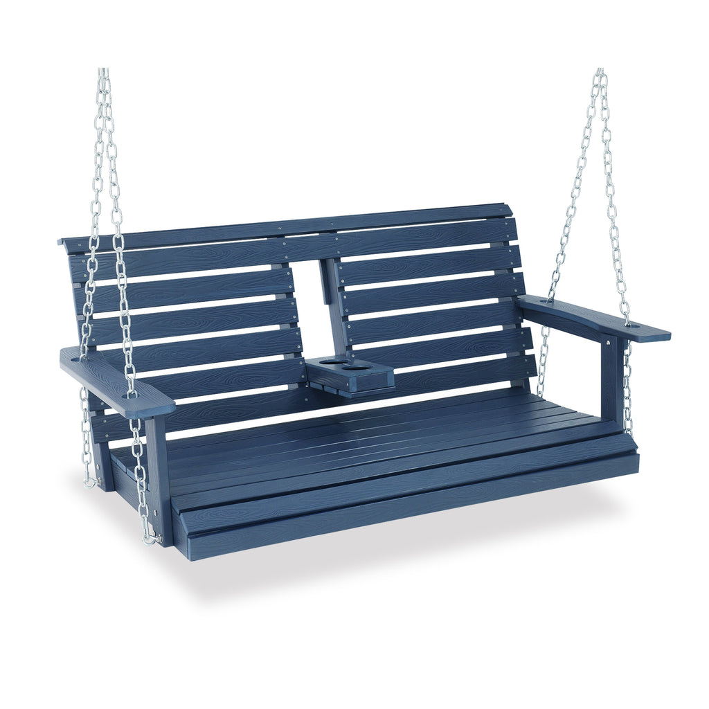 Poly Lumber 3-Seat Porch Swing, HIPS 5-Feet Bench Swing with Foldable Cup Holders,18/8 Stainless Steel Hardware, High Backrest and Deep Contoured Seat (Navy Blue 4.5-feet)