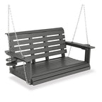 Poly Lumber 2-Seat Porch Swing, HIPS 4-Feet Bench Swing with Foldable Cup Holders,18/8 Stainless Steel Hardware, High Backrest and Deep Contoured Seat (Gray, 4-feet)