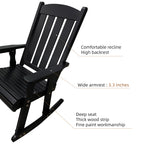 Wooden Rocking Chair with Comfortable Backrest Inclination, High Backrest and Deep Contoured Seat, Solid Fir Wood, Heavy Duty 600 LBS, for Backyard, Porch and Patio (Black PU)