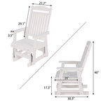Poly Lumber Patio Glider for One Person, with Cup Holders, High Backrest and Deep Contoured Seat, HIPS Material, All-Weather Resistant, Heavy Duty 700 LBS (Ivory White)