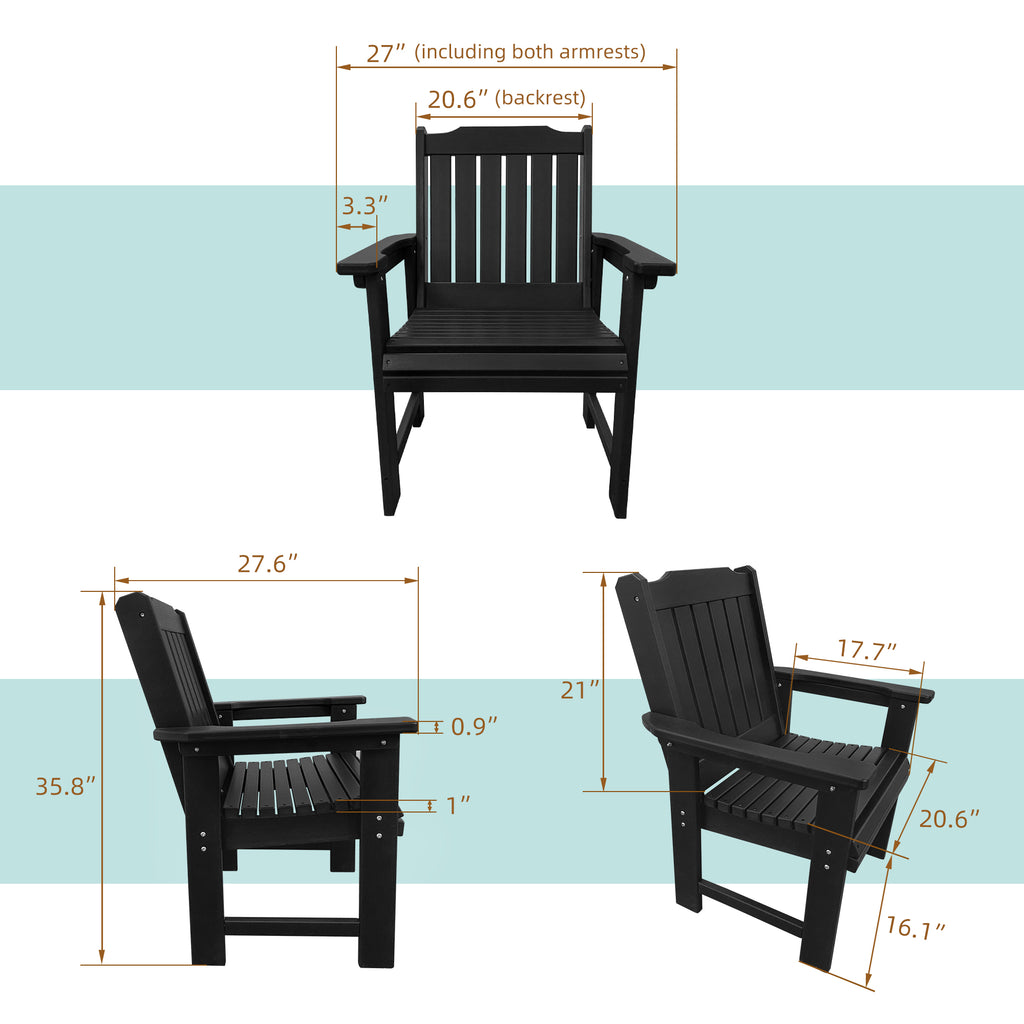HDPE Patio Dinning Chair, Outdoor Chair with 18/8 Stainless Steel Hardware, Heavy Duty 600 LBS, for Outdoor Patio Garden Yard (Carbon Black)