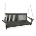 HDPE 3-Seater Porch Swing, 5-Feet Bench Swing with Foldable Cup Holders,18/8 Stainless Steel Hardware, High Backrest and Deep Contoured Seat (Gray, 5-feet)