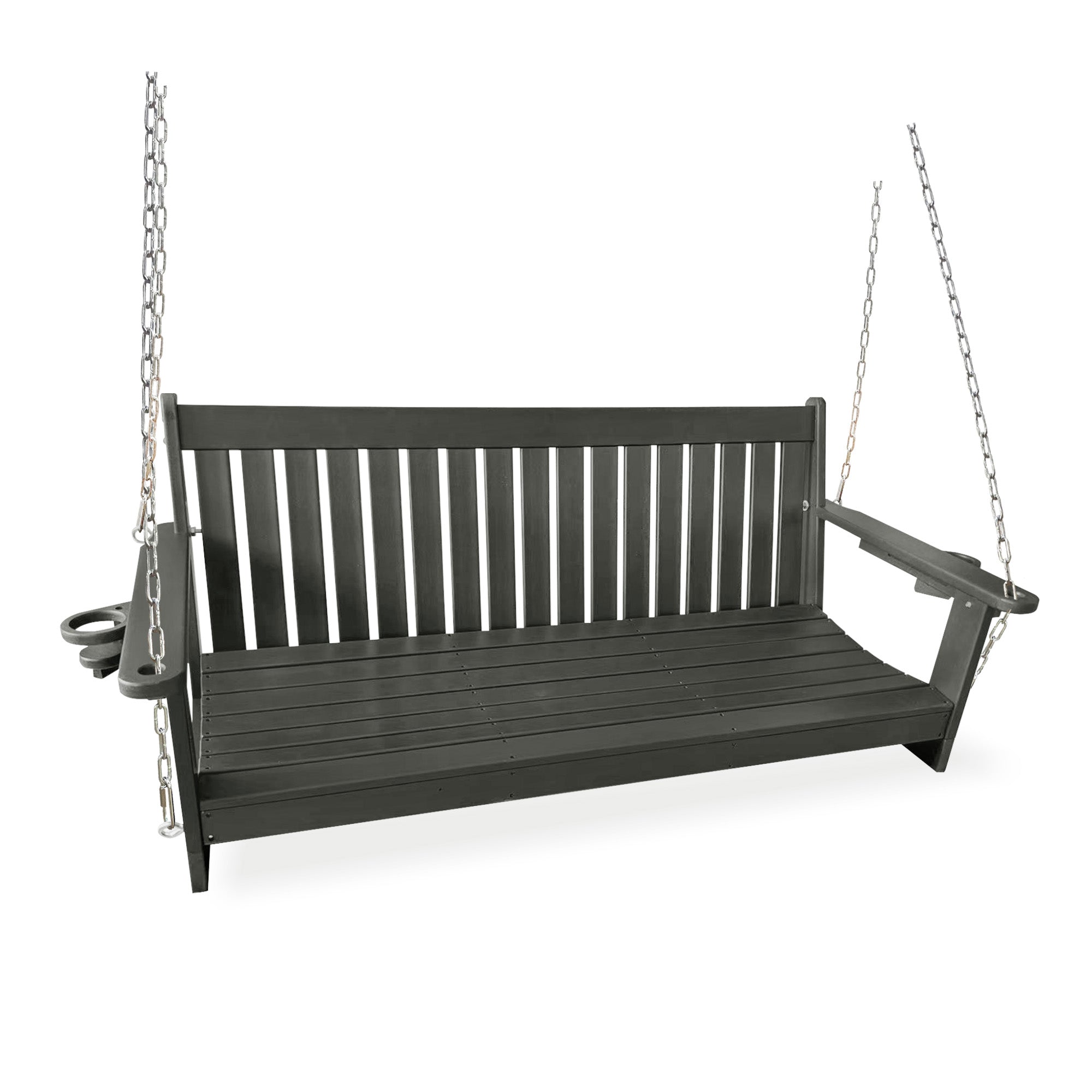 HDPE 3-Seater Porch Swing, 5-Feet Bench Swing with Foldable Cup Holders,18/8 Stainless Steel Hardware, High Backrest and Deep Contoured Seat (Gray, 5-feet)