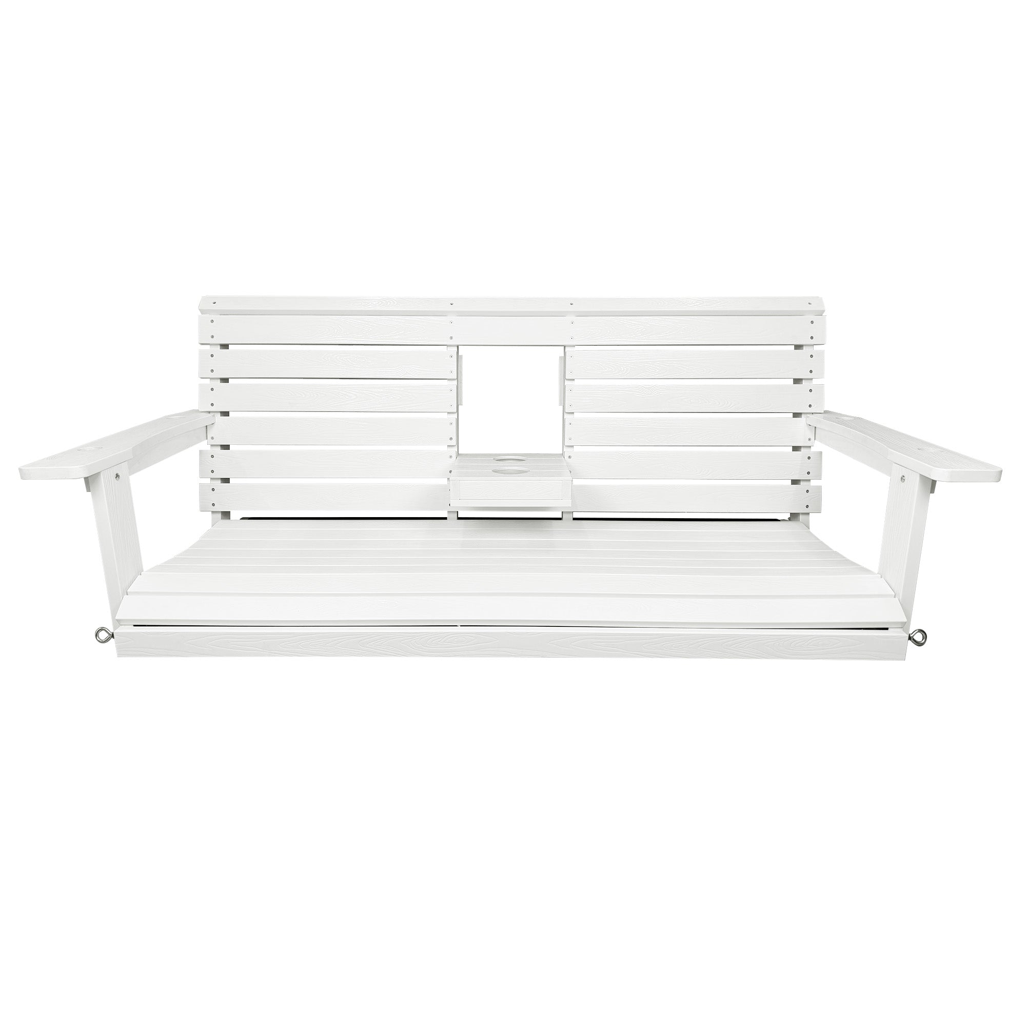 Poly Lumber 3-Seat Porch Swing, HIPS 5-Feet Bench Swing with Foldable Cup Holders,18/8 Stainless Steel Hardware, High Backrest and Deep Contoured Seat, Snow White