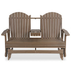 HIPS Patio Glider with Foldable Cup Holders, Durable Poly Lumber Material, All-Weather Resistant, High Backrest and Deep Contoured Seat, Heavy Duty 900 LB, for Outdoor, Porch, Patio (Brown, 3-Seat)