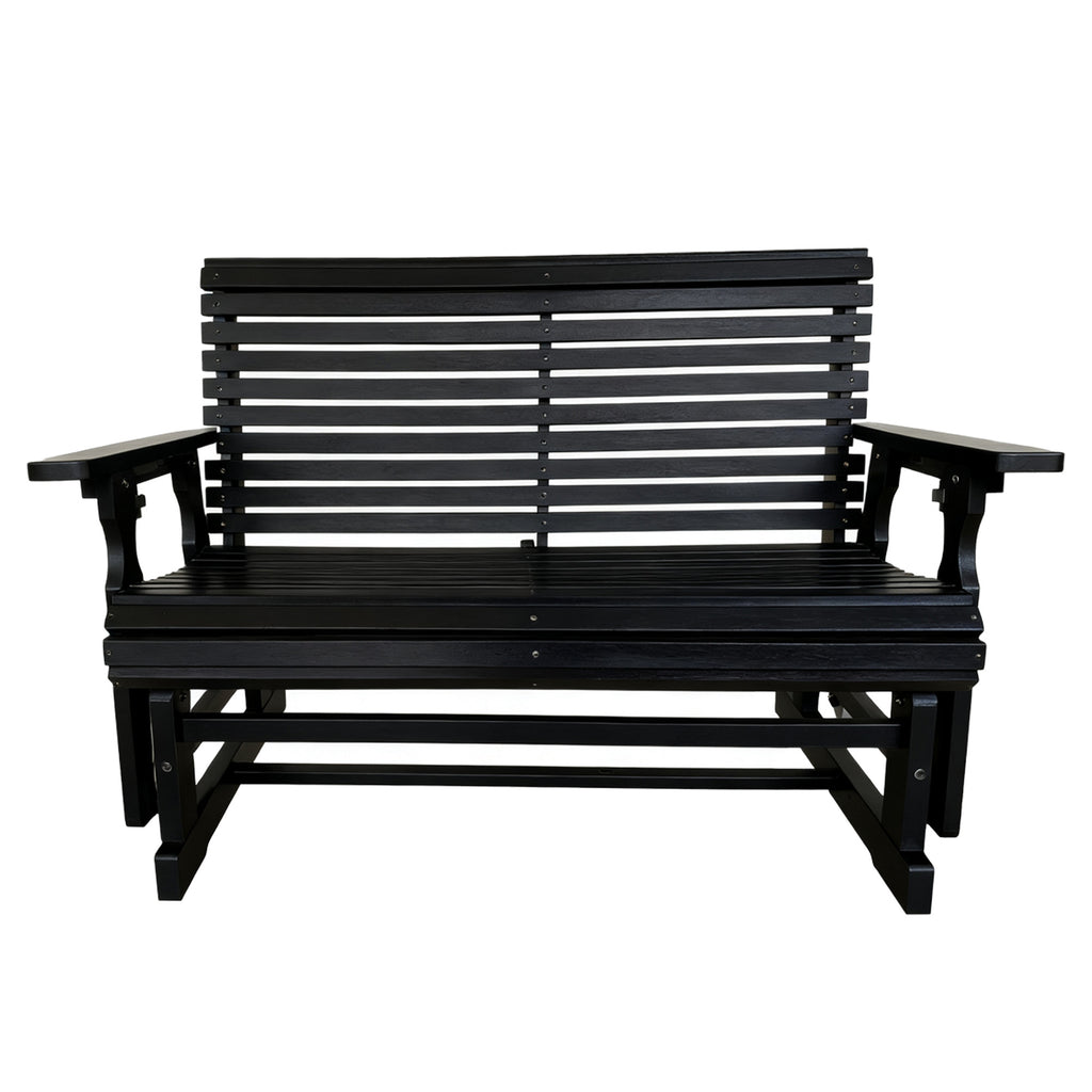 HDPE Patio Glider, Poly Lumber Weather-Resistant Outdoor Glider Bench, for Patio, Porch, Yard, Black