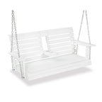 Poly Lumber 2-Seat Porch Swing, HIPS 4.5-Feet Bench Swing with Foldable Cup Holders,18/8 Stainless Steel Hardware, High Backrest and Deep Contoured Seat (Snow White, 4.5-feet)