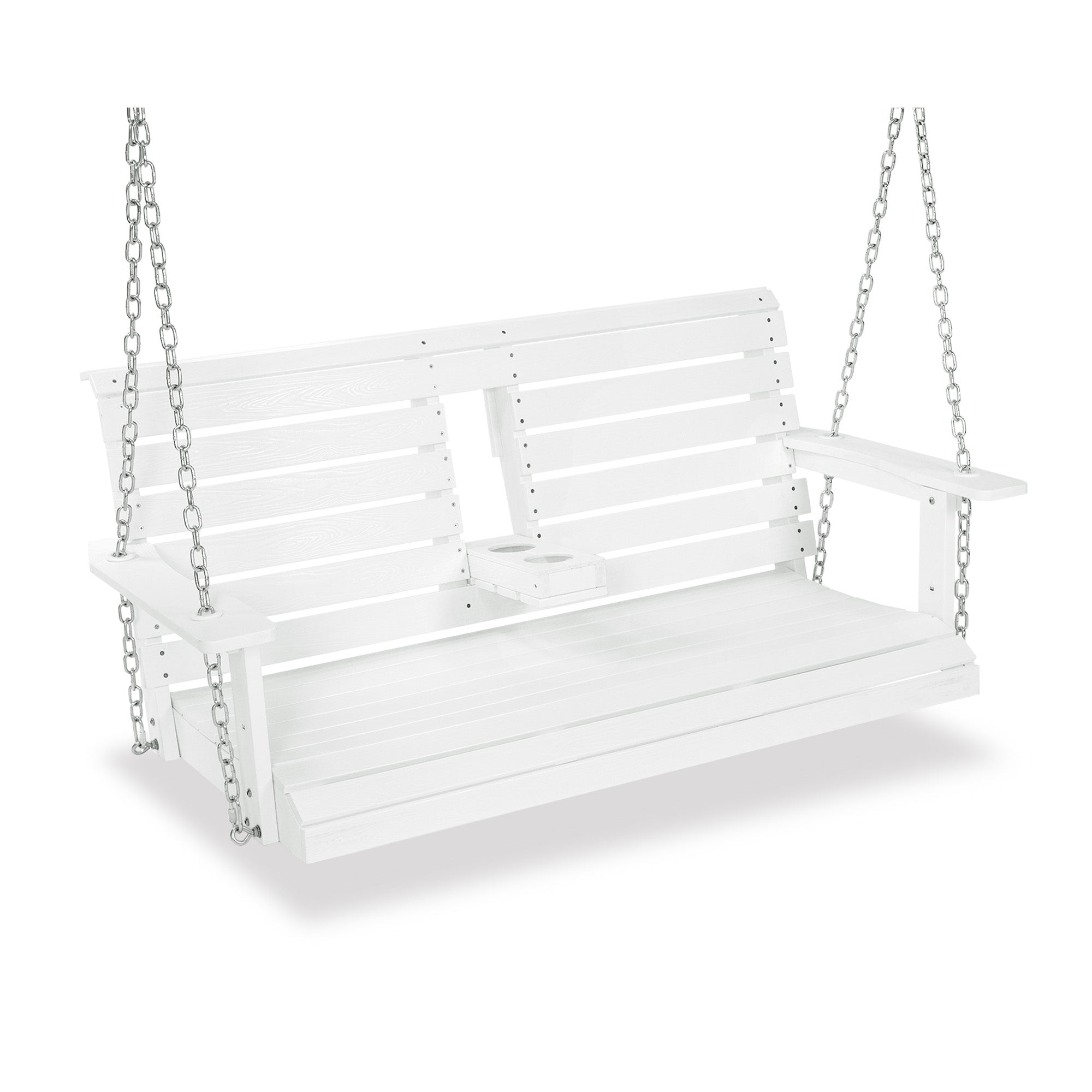 Poly Lumber 2-Seat Porch Swing, HIPS 4.5-Feet Bench Swing with Foldable Cup Holders,18/8 Stainless Steel Hardware, High Backrest and Deep Contoured Seat (Snow White, 4.5-feet)