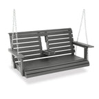 Poly Lumber 2-Seat Porch Swing, HIPS 4.5-Feet Bench Swing with Foldable Cup Holders,18/8 Stainless Steel Hardware, High Backrest and Deep Contoured Seat (Gray, 4.5-feet)