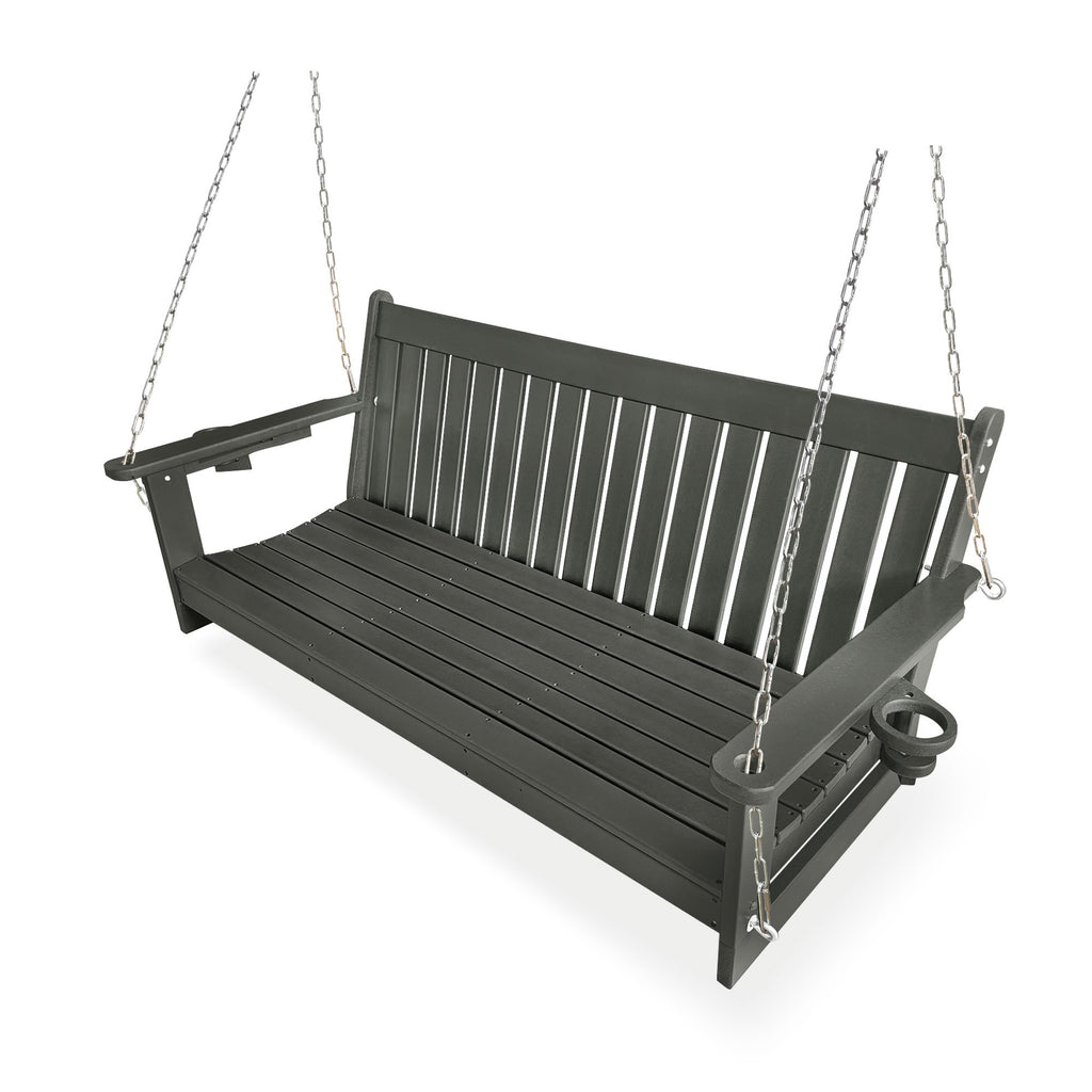 HDPE 3-Seater Porch Swing, 5-Feet Bench Swing with Foldable Cup Holders,18/8 Stainless Steel Hardware, High Backrest and Deep Contoured Seat (Gray, 5-feet)