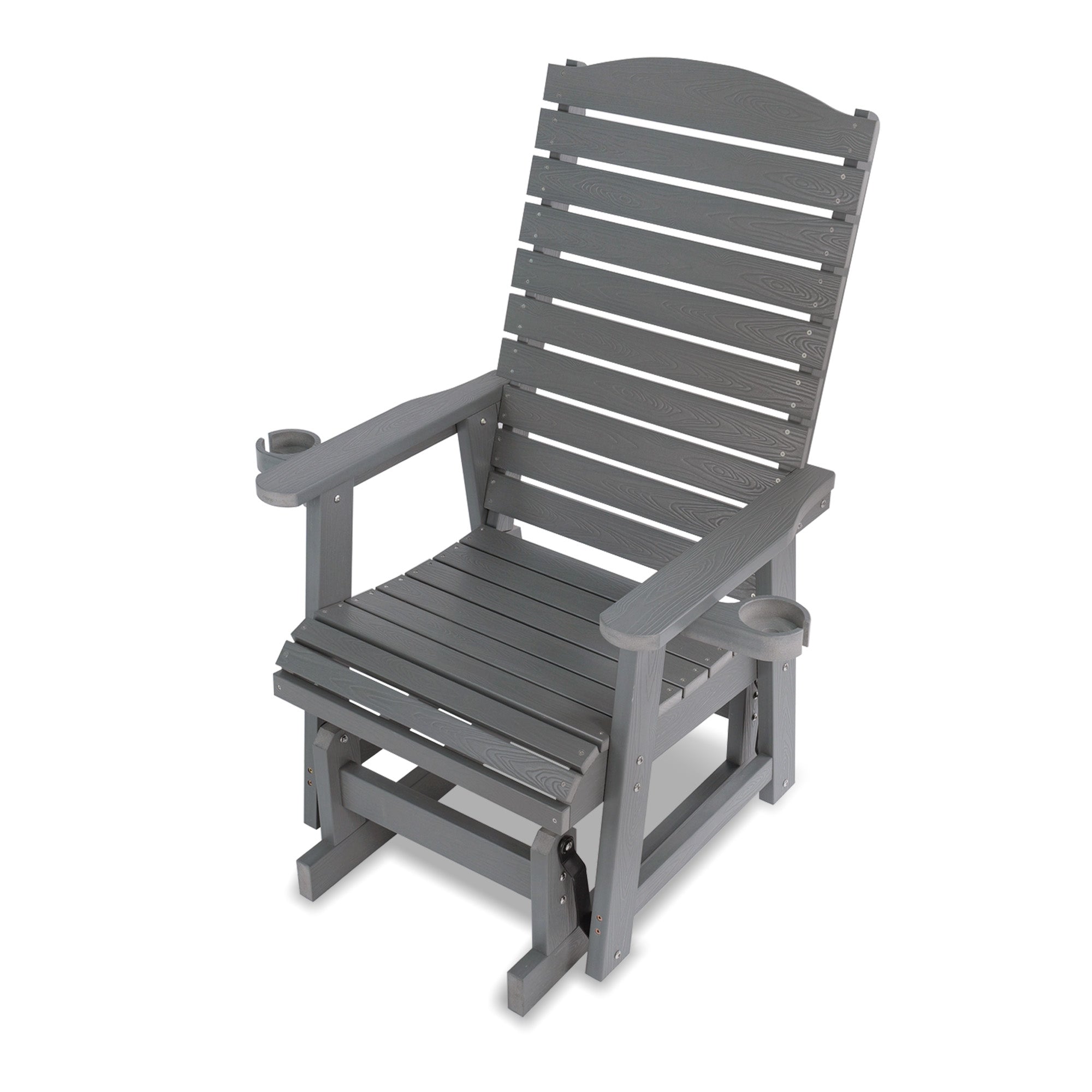 Poly Lumber Patio Glider for One Person, with Cup Holders, High Backrest and Deep Contoured Seat, HIPS Material, All-Weather Resistant, Heavy Duty 700 Pounds (Classic Gray)