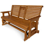 Patio Glider with Foldable Cup Holders, High Roll Back and Deep Contoured Seat, Heavy Duty 800 Lb (Brown, 2-Seater)