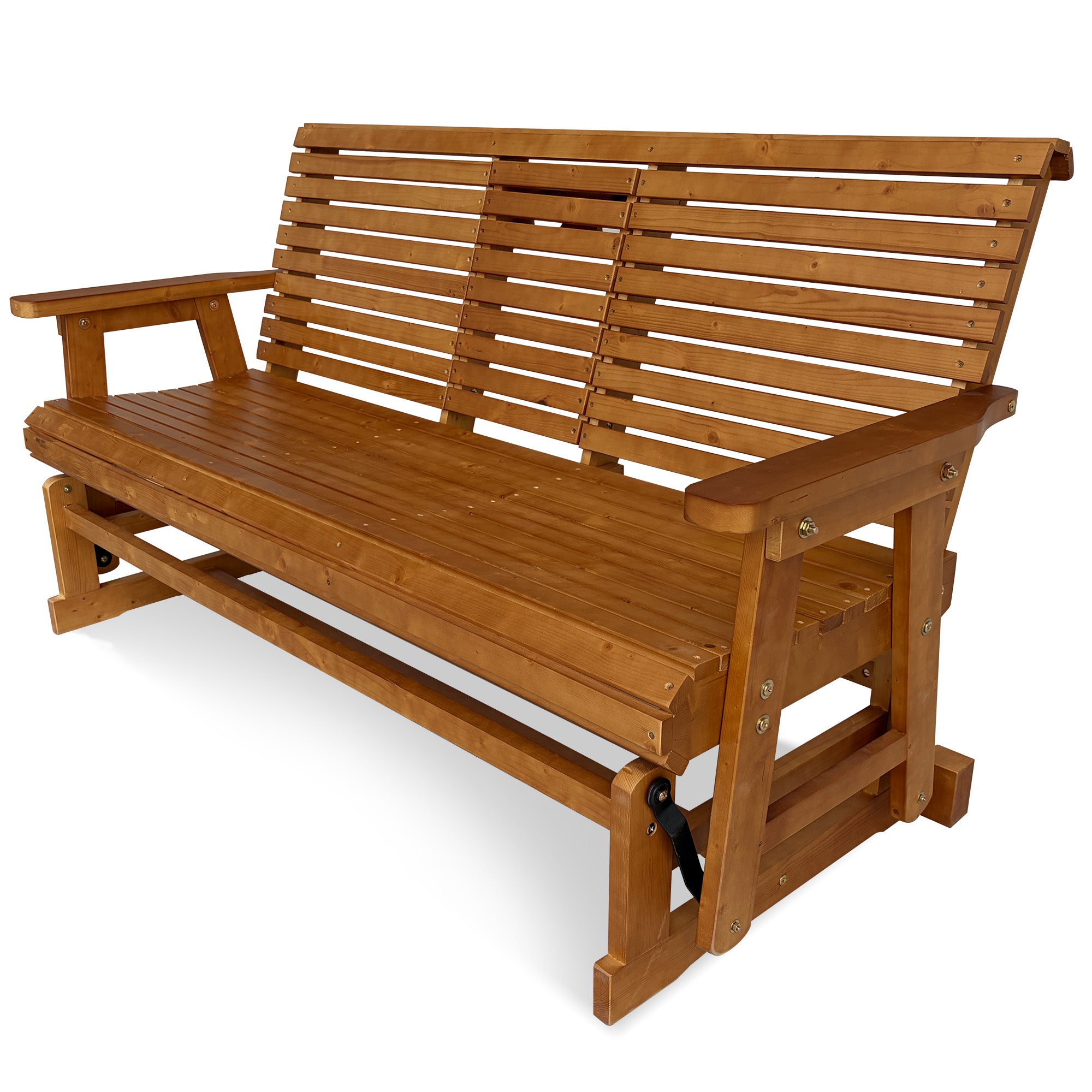 Patio Glider with Foldable Cup Holders, High Roll Back and Deep Contoured Seat, Heavy Duty 800 Lb (Brown, 2-Seater)