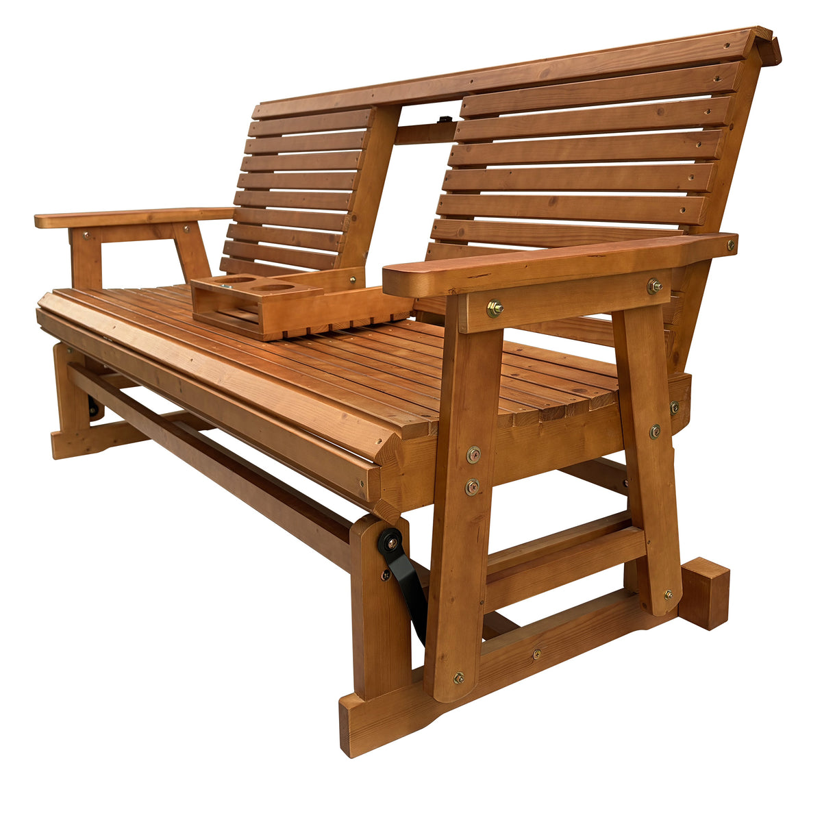 Patio Glider with Foldable Cup Holders, High Roll Back and Deep Contoured Seat, Heavy Duty 880 Lb (Brown, 2-Seater)