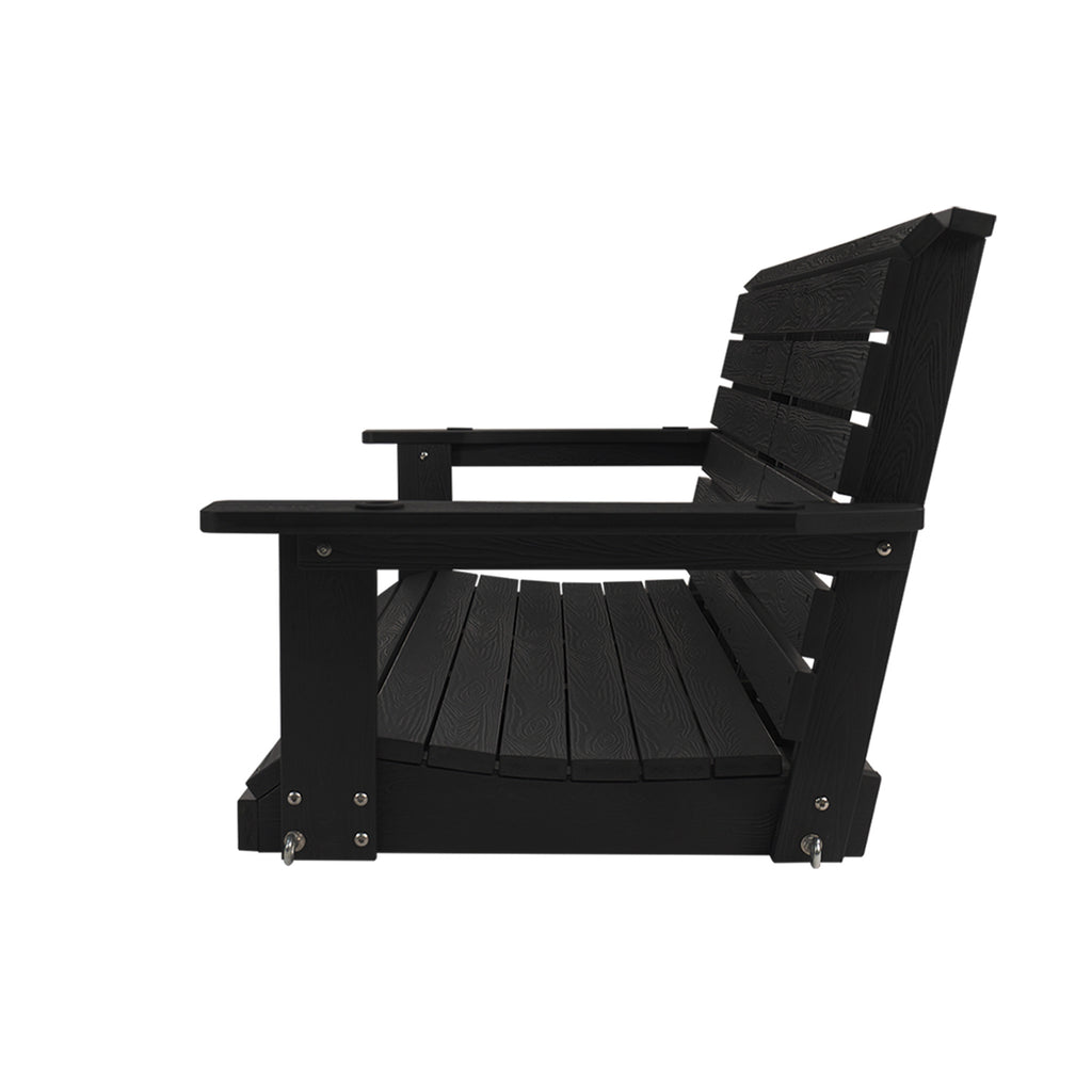 Poly Lumber 3-Seat Porch Swing, HIPS 5-Feet Bench Swing with Foldable Cup Holders,18/8 Stainless Steel Hardware, High Backrest and Deep Contoured Seat, Carbon Black