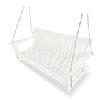 HDPE 3-Seater Porch Swing, 5-Feet Bench Swing with Foldable Cup Holders,18/8 Stainless Steel Hardware, High Backrest and Deep Contoured Seat (White, 5-feet)