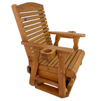 Wooden Swivel Glider Chair, 360° Outdoor Patio Rocker with Ergonomic Design, Smooth Gliding Motion, Solid Fir Wood, Weather-Resistant PU Finish, Heavy Duty 500 LBS