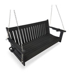 HDPE 3-Seater Porch Swing, 5-Feet Bench Swing with Foldable Cup Holders,18/8 Stainless Steel Hardware, High Backrest and Deep Contoured Seat (Black, 5-feet)