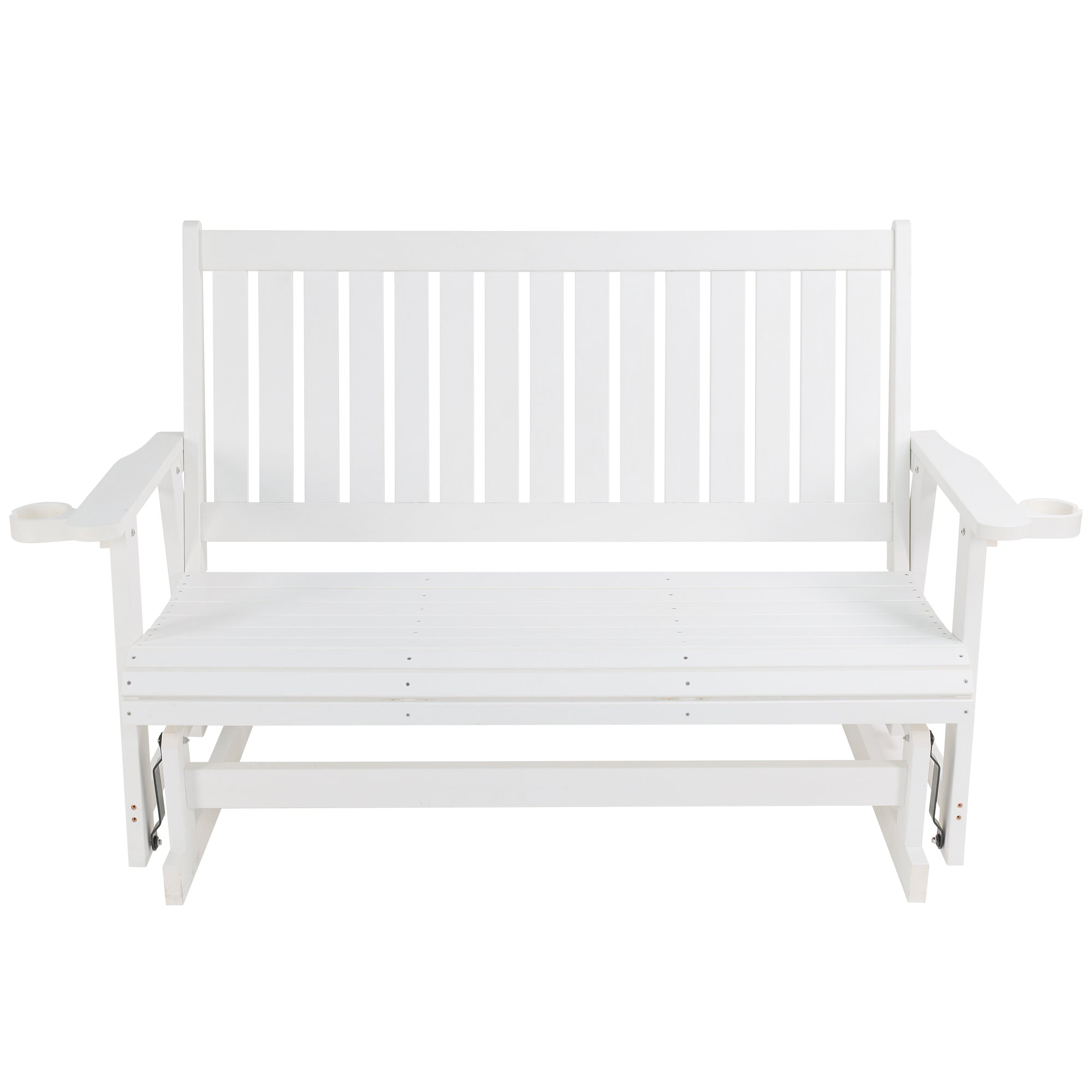 HIPS Patio Glider with Cup Holders, Durable Poly Lumber Material, All-Weather Resistant, High Backrest and Deep Contoured Seat, Heavy Duty 900 LB, for Outdoor, Porch, Patio (Ivory White, 3-Seat)