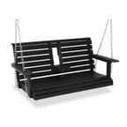 Poly Lumber 3-Seat Porch Swing, HIPS 5-Feet Bench Swing with Foldable Cup Holders,18/8 Stainless Steel Hardware, High Backrest and Deep Contoured Seat (Carbon Black, 4.5-feet)