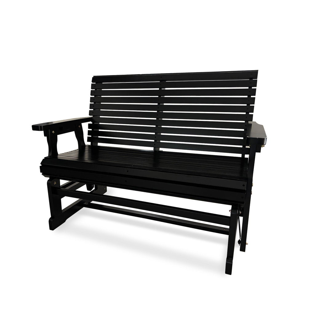 Wooden Patio Glider with High Roll Back and Deep Contoured Seat, Solid Fir Wood, 2-Seater, Heavy Duty 800 LBS, 4 Ft. (Carbon Black)